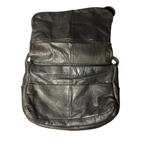 Vintage Hobo International Black Leather Messenger Flap Bag Laptop Crossbody